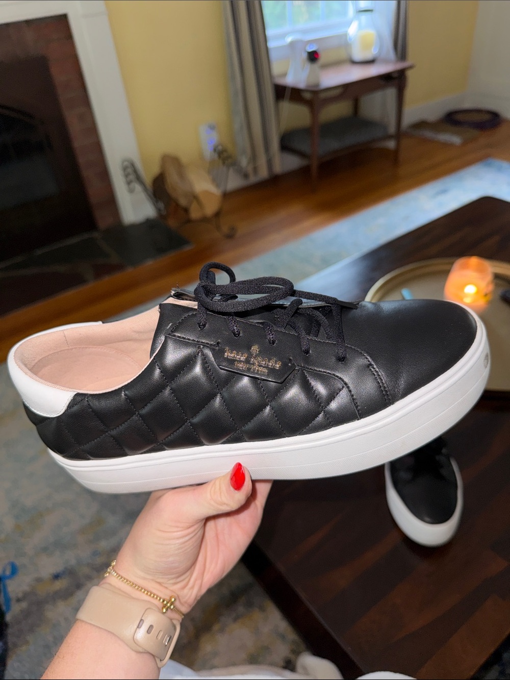 kate spade Black Leather Quilted Low-Top Sneakers with White Soles - Picture 5 of 6